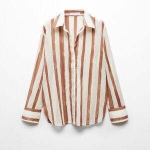 Button-Down Shirt - Cream & Brown